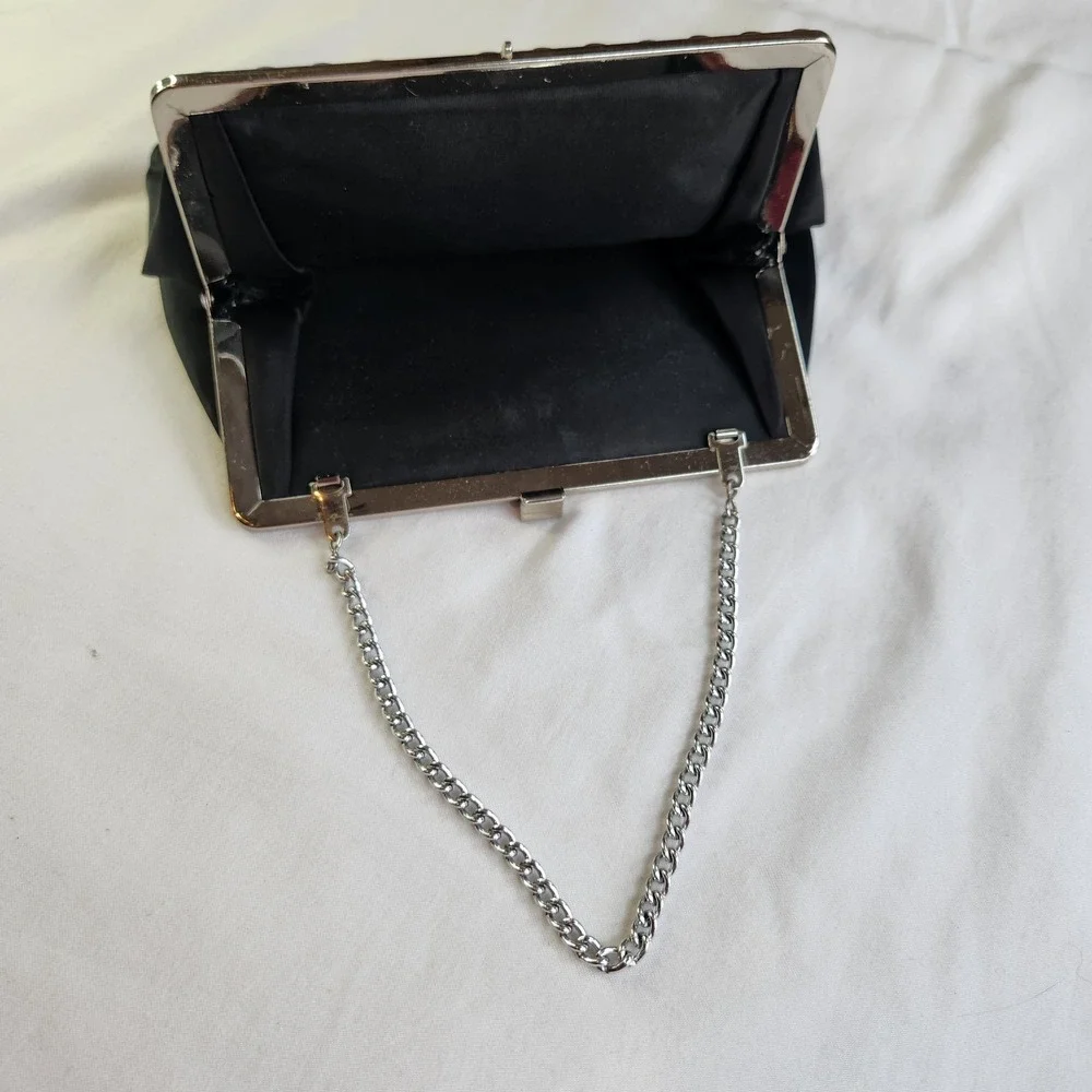 Vintage Satin Classic‎ Clutch Purse Decorative Art Deco Black